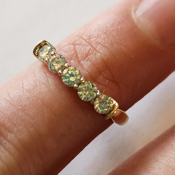 Gold Jewelry - 14k gold + Moissanite, diamond simulant, sz6 ring band, wedding band